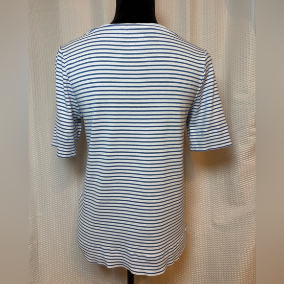 Chico’s 100% Pima cotton blue & white striped short sleeve crew neck shirt M - Picture 3 of 5